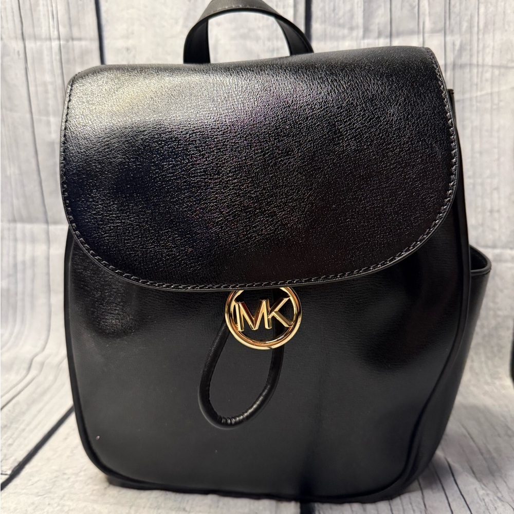 Michael Kors Black Leather Backpack with Gold Hardware